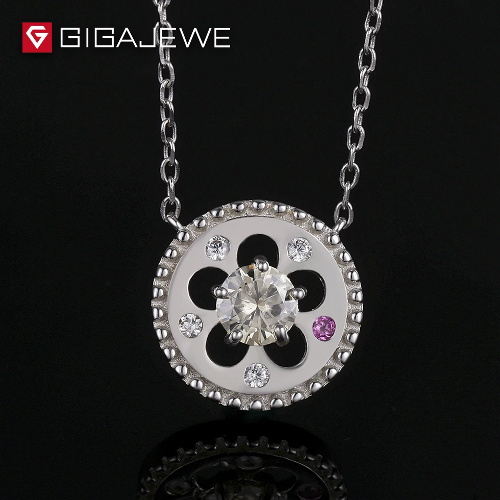 GIGAJEWE 0.5ct желтовато-зеленый цвет круглой огранки Подлинная Муассанит кулон серебряное ожерелье