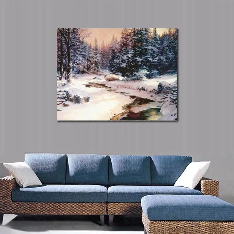 Koop Handgeschilderde Moderne Schilderijen Winters End Landschap Art Foto Op Canvas Voor Muur Decor Hoge Kwaliteit