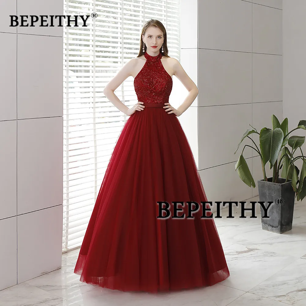 Vestido De Festa Longo Холтер винно красные платья для выпускного вечера сексуальное