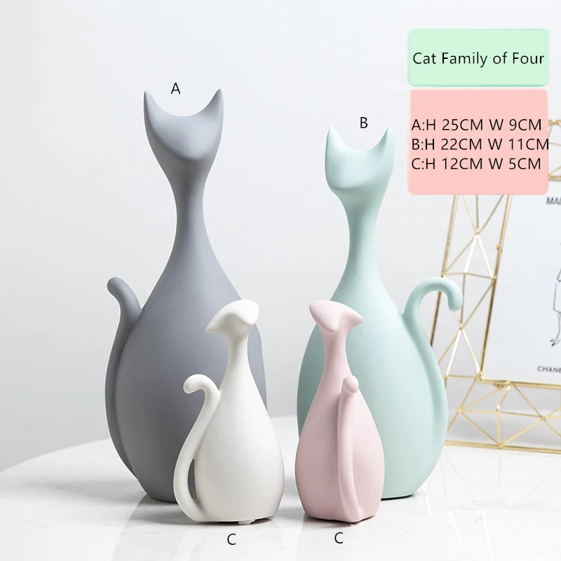 Cat family of four Европейская керамическая эмалированная фигурка животного, кошка, лиса, олень, ананас, фигурки, Декор для дома, аксессуары, миниатюры, ремесла - Цвет: Cat family of four