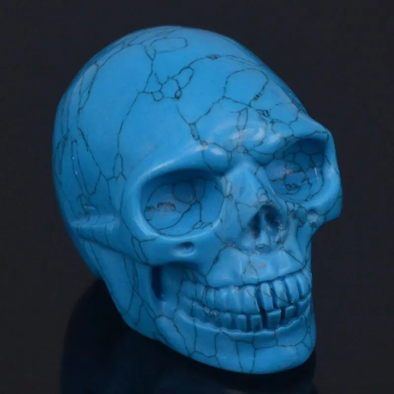 

2" Blue Turquoise Skull Stone Carved Chakra Healing Reiki Feng Shui Skull Decorative Crafts, Minerals