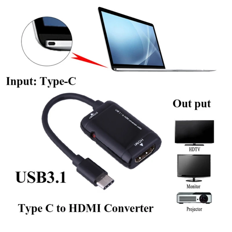 Универсальный Кабель-адаптер USB3.1 Type C (MHL) к HDMI 1080P Переходник для мобильных