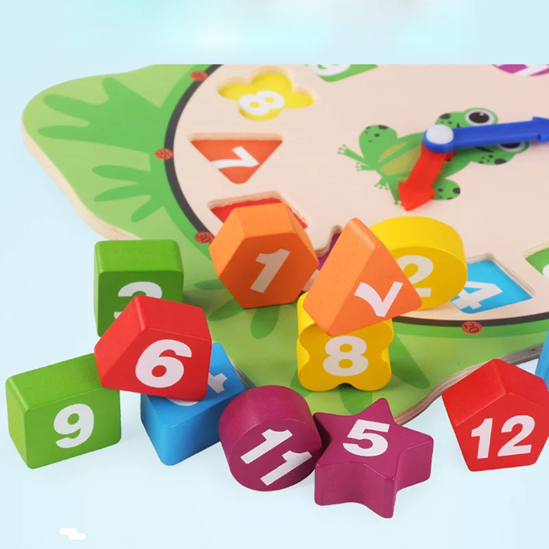 

Jigsaw Puzzle Box Frog Clock Owl Clock Toddler Toys Wood Shapes Digital Number Learning Toys for Children Skill Game Kids Gift