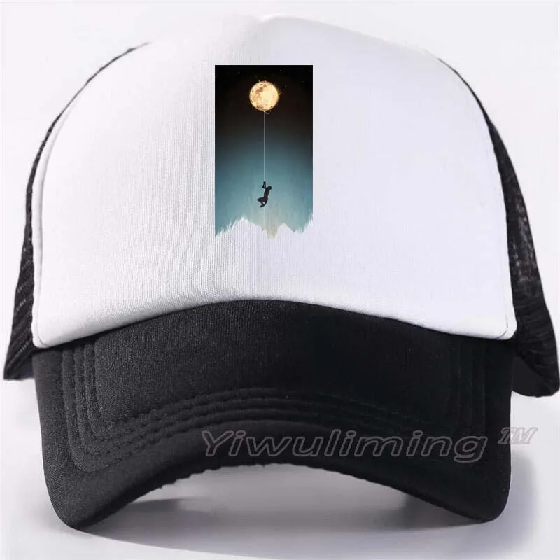 

New Summer Trucker Caps Climb To The Moon Cool Summer Black Adult Cool Baseball Mesh Net Trucker Caps Hat for Men Adjustable