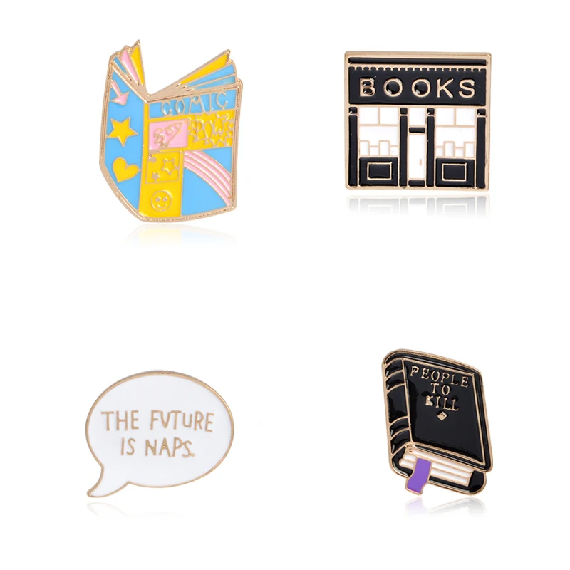 

Cartoon Dark Evil Book Letter Bookstore Brooch Enamel Metal Pin Backpacks Jacket T-shirt Collar Lapel pin badges Jewelry Gift