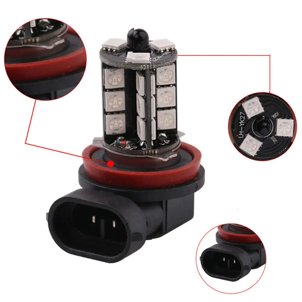 2 шт./компл. RGB 27 Светодиодный светильник с лампочкой SMD 5050 12V Авто Противотуманные фары Дневные Фары Светильник головной светильник 9005 9006 H4 H7 H8 H11 с 24key Дистанционное Управление