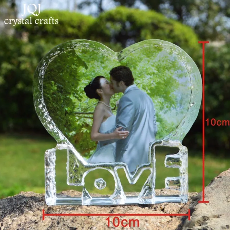 10*10 см сувениры сделанные на заказ Хрустальная фоторамка в форме сердца