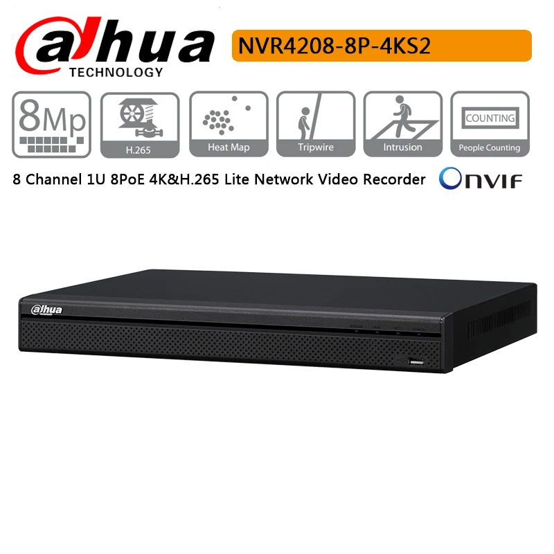Dahua NVR4208 8P 4KS2 8 канальный сетевой видеорегистратор 1U 8PoE 4K & H.265 Lite с поддержкой IPC UPnP
