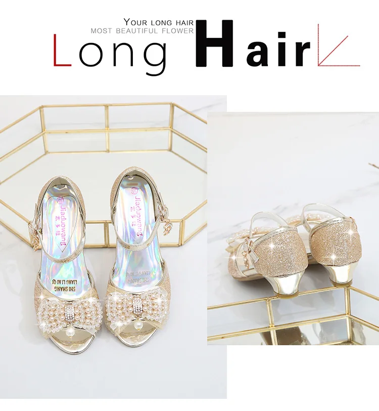 Princess Style Party Shoes Children Sandals Girls Glitter Wedding Crystal High Heel Shoes Open Toe Kids Sandals for Girl CSH819