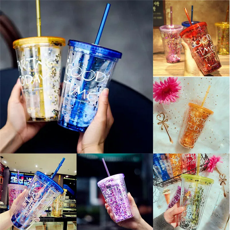 Питьевая соломенная бутылка блестящая пластиковая двухслойная чашка граффити