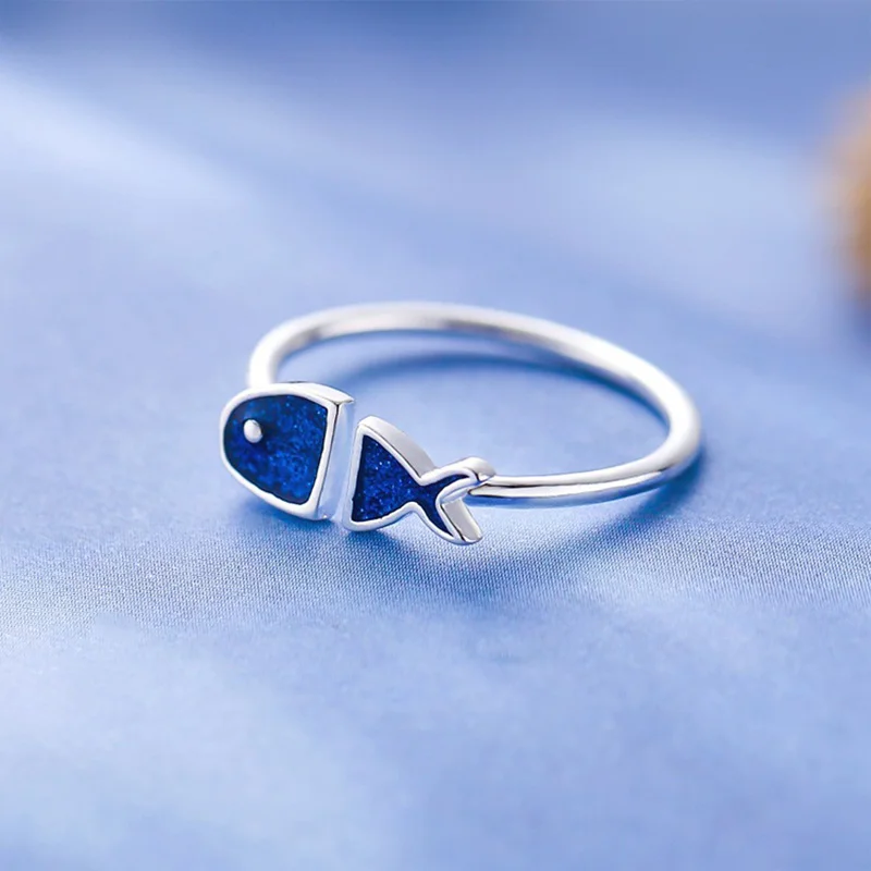 Женские серебряные кольца с рыбками регулируемые из серебра 925 пробы в богемном