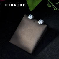 hibride new arrival trendy double side design natural white crystal semi precious stone round stud earring for women e 393