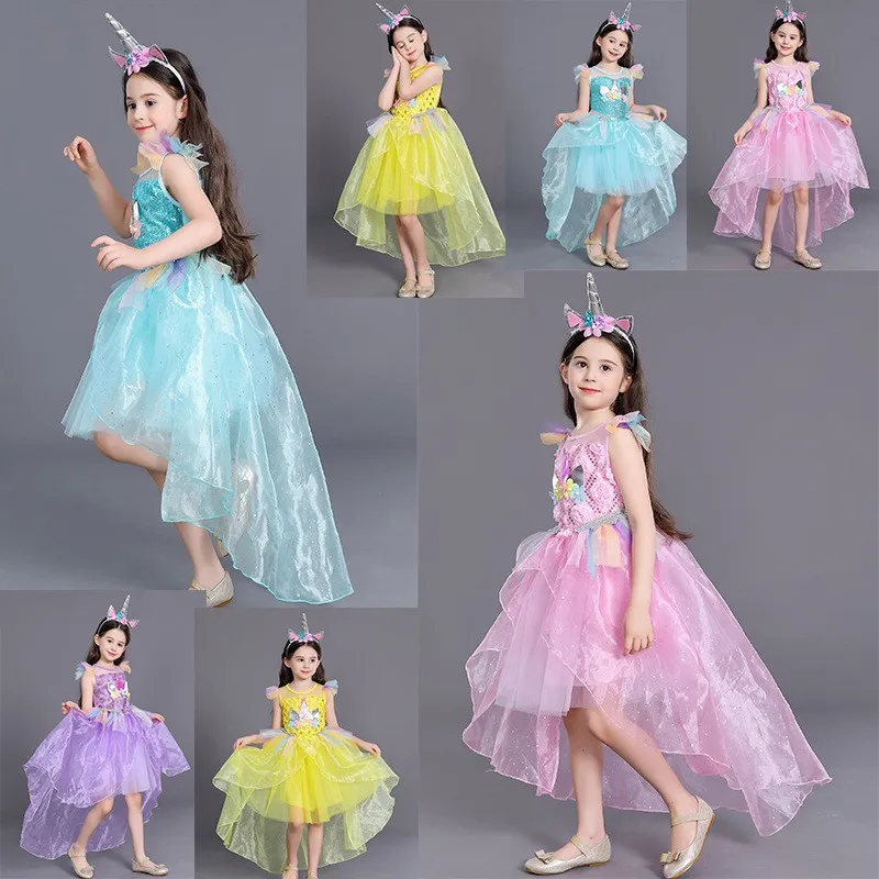 Surferfish Children's princess dress girl wedding summer sleeveless evening Lace Party Unicorn Baby Tail Dress | Детская одежда и