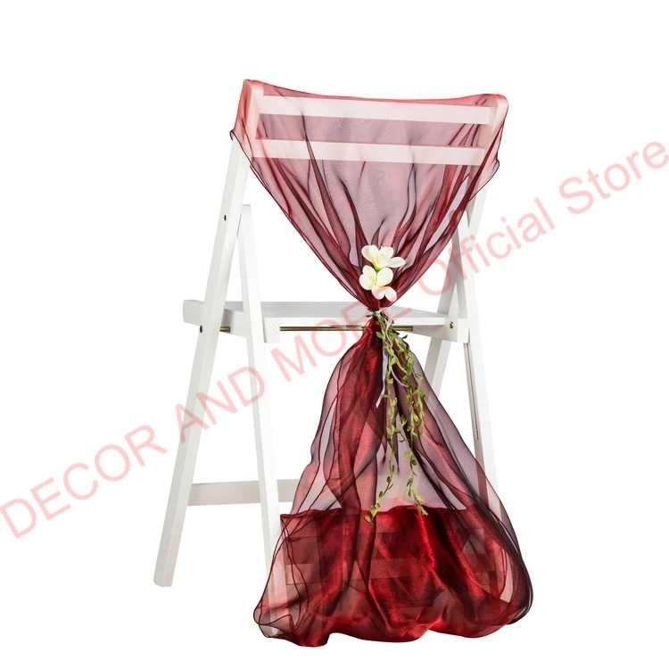 50PCS Party Hotel Wedding Chair Sashes For Outdoor Folding Gold Blue White Organza Cap With Flower Decor Ties |