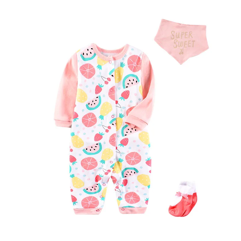 2019 Cute baby Clothing Sets cotton boys girls clothes suits Newborn girl suit 3pcs long sleeve romper+socks+cap kids clothing | Детская