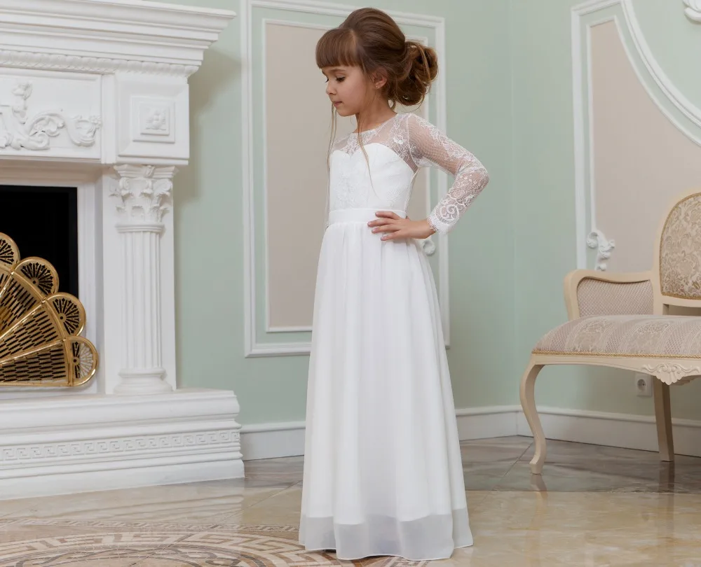 

2020 New Beach Long Sleeve Lace Flower Girl Dresses Holy First Communion Dress Girls Children Dress for Wedding/Birthday Party