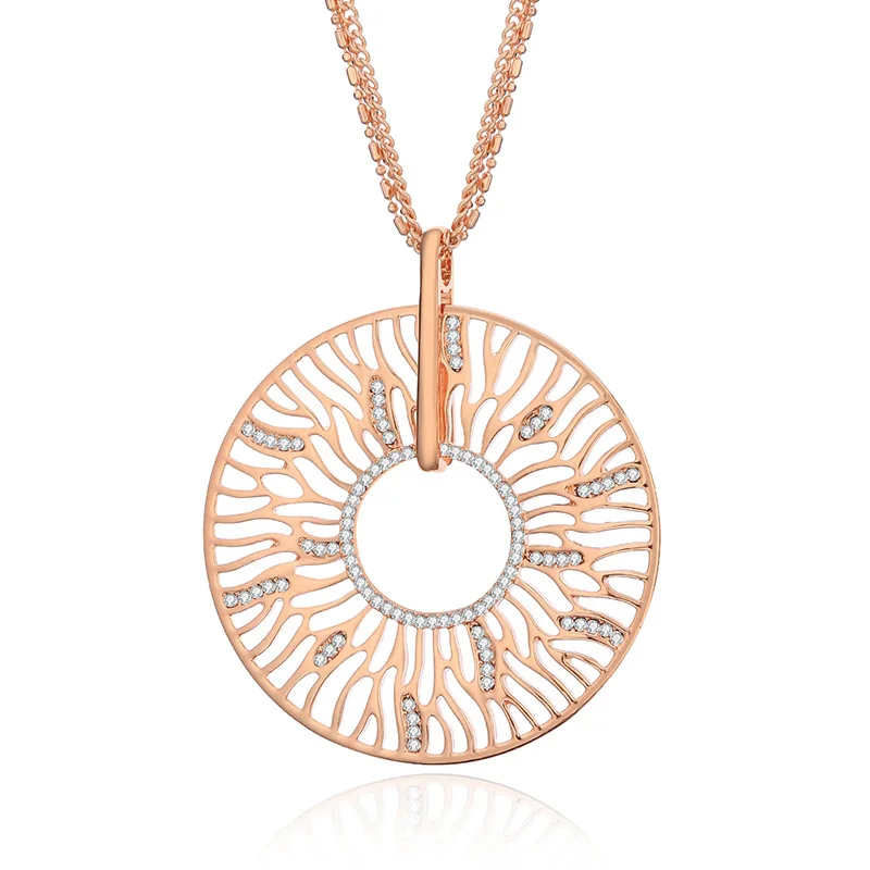 rose gold Золотое полое ожерелье с подвеской для женщин, полое круглое многослойное длинное ожерелье с цепочкой, винтажное богемное ювелирное изделие, Женские аксессуары - Окраска металла: rose gold