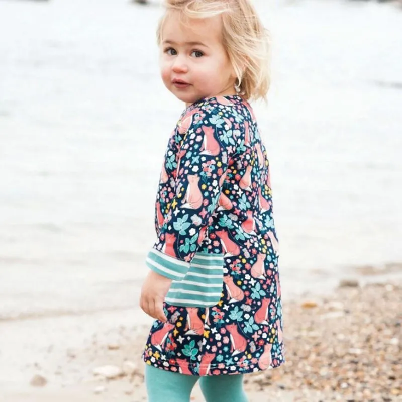 Little maven kids brand clothes 2018 autumn dress new baby girls Cotton fox print girl pockets dresses S0375 | Детская одежда и