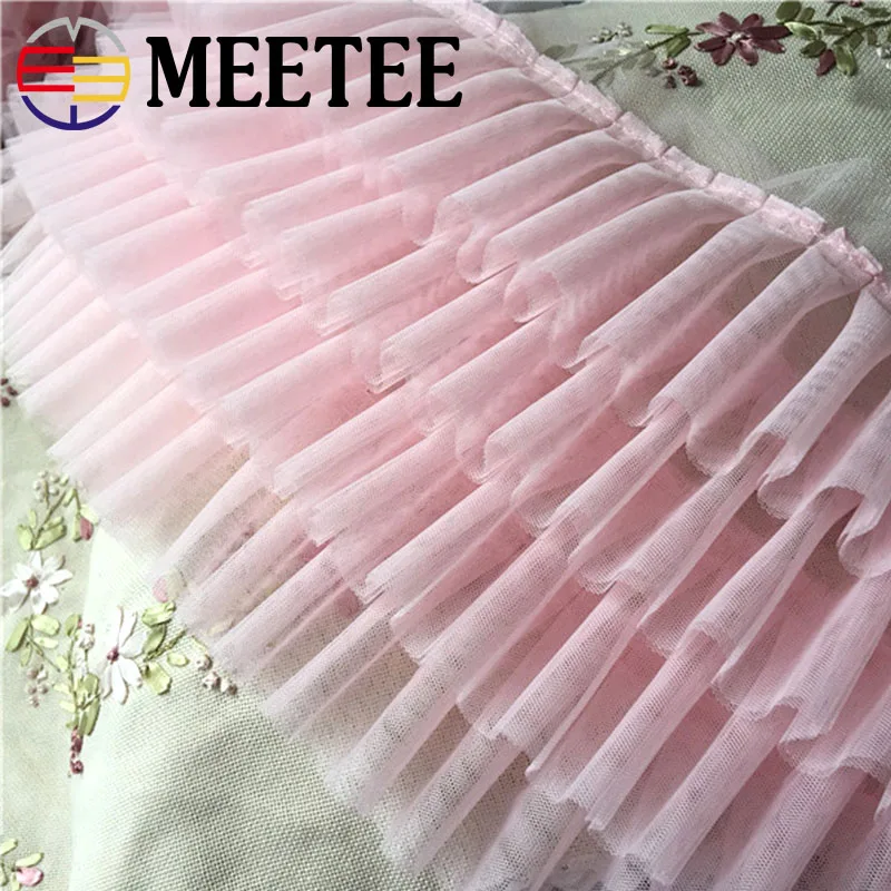 

Meetee 10Meters 22cm Bubble Chiffon Lace Trim Net Mesh Ruffle Pleated Lace Fabric Doll Pet Dress Ribbon DIY Sewing Accessories