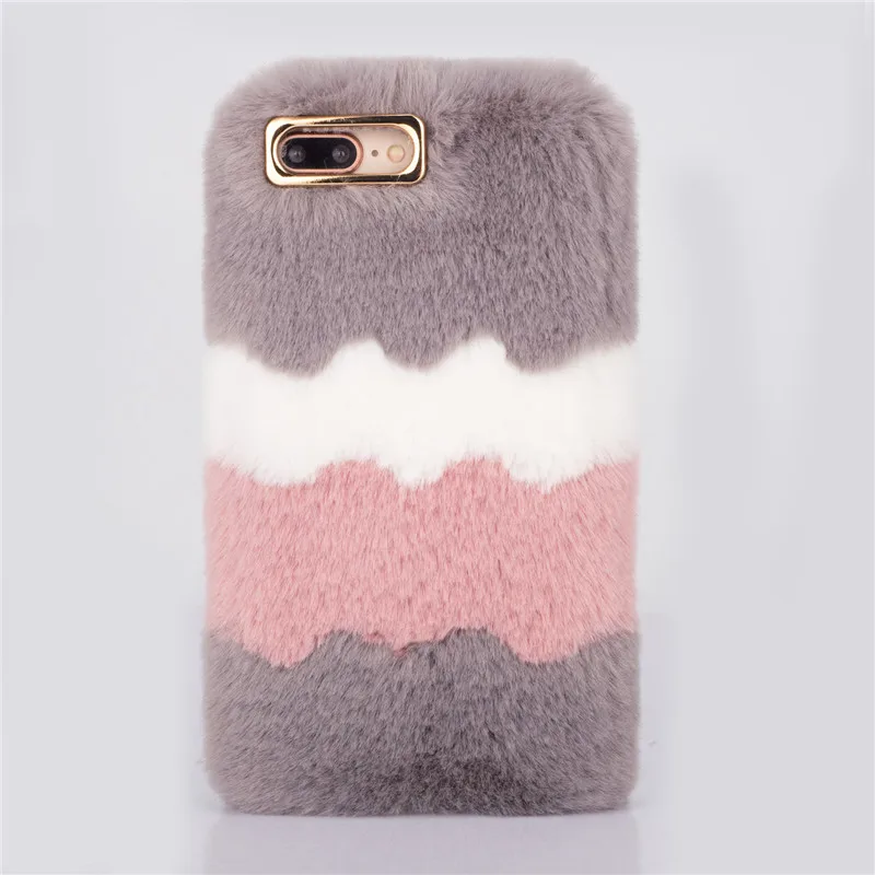 Cute Fluffy Rabbit Hair Fur Warm Case For iphone X Xs Max Xr 7 8 6 6s Plus Ice cream bean paste Soft TPU Cover |