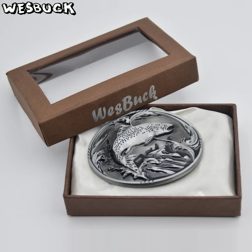 WesBuck Фирменная пряжка для ремня в форме рыбы мужчин джинсы аксессуары