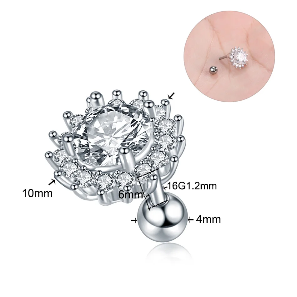 K0405 1.2x6x4mm 1Pc New Arrival Surgical Steel Tragus Earrings Cartilage Piercing Oreja Ear Stud Helix Moon Heart Earrings Piercing Sexy Jewelry - Окраска металла: K0405 1.2x6x4mm