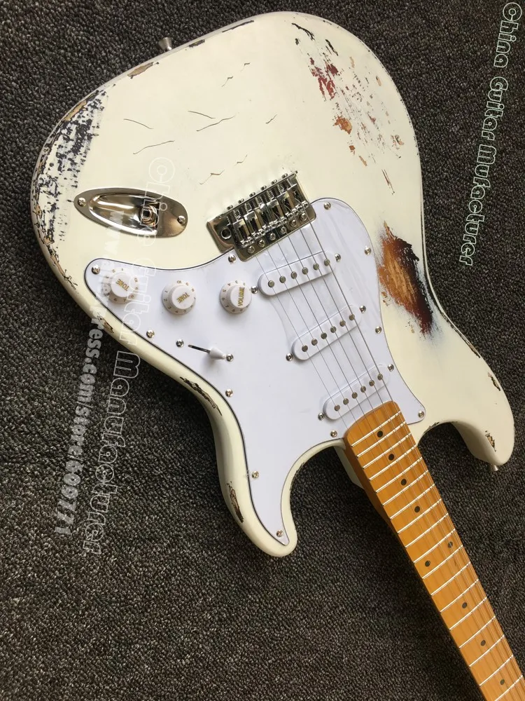 Новинка 2019 мощная электрическая гитара Relic white over Sunburst состаренная Jimi Hendrx
