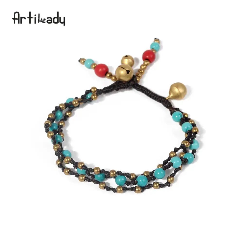 round beads Artilady синий камень ножной браслет слоистых ног цепи Бохо ювелирные изделия подарок для женщин - Окраска металла: round beads