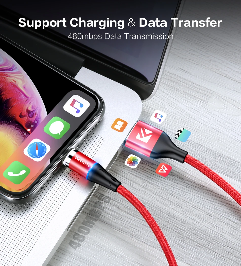 FLOVEME 2 м USB Магнитный кабель для быстрой зарядки для iPhone XR XS samsung S8 S9 Xiaomi huawei P20 Micro USB 3A type C USB кабель для передачи данных