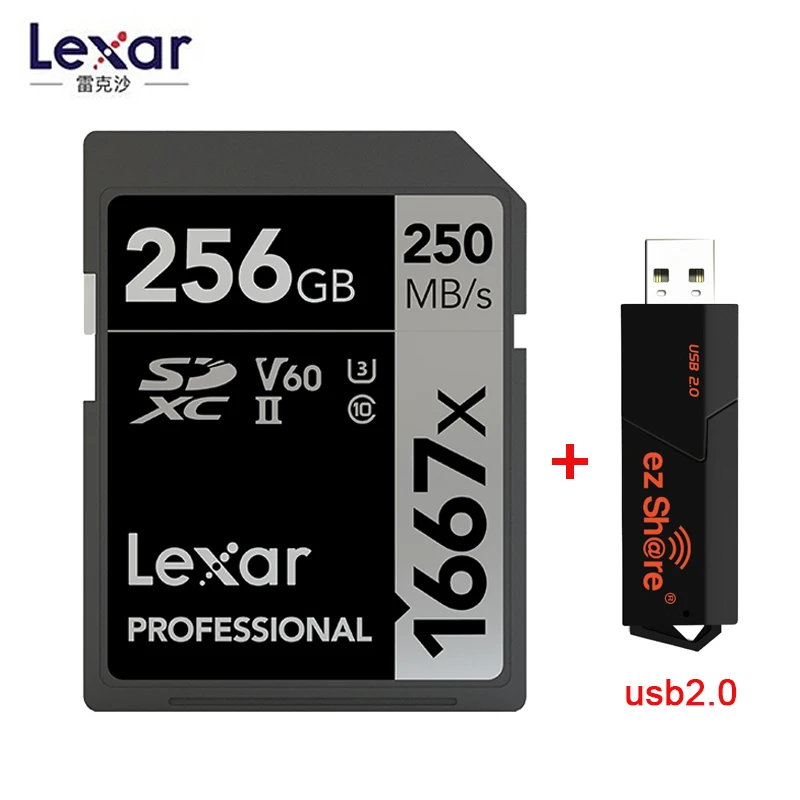 1667X 256GB-EZ Lexar 250 МБ/с. 1667x U3 Class 10 SDXC карты 64 Гб 128 256 250 МБ/с. карта памяти 32Гб SD UHS-II флэш-карта памяти для 3D 4K цифровой Камера - Емкость: 1667X 256GB-EZ