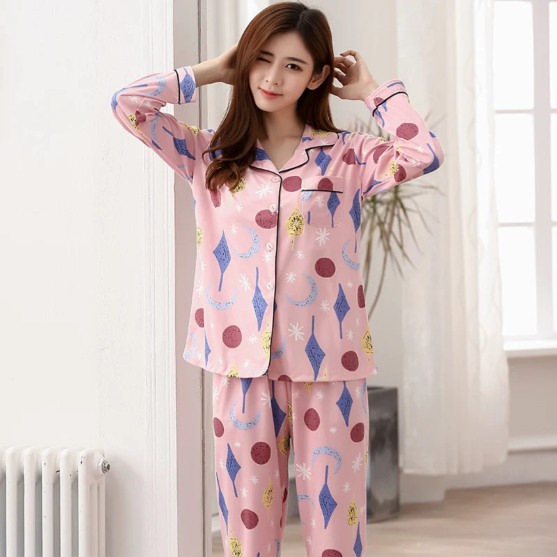 Осенняя Хлопковая женская пижама в полоску WAVMIT милая одежда для сна девушек