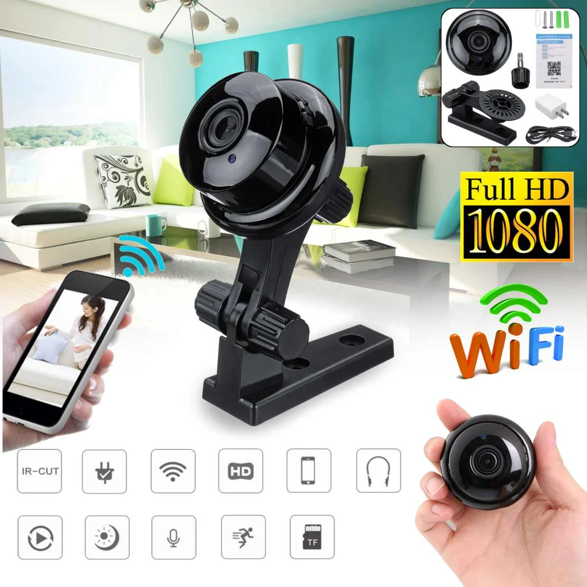 Беспроводной экшн камера с Wi Fi подключением Камера 1080P HD ИК Ночное видение