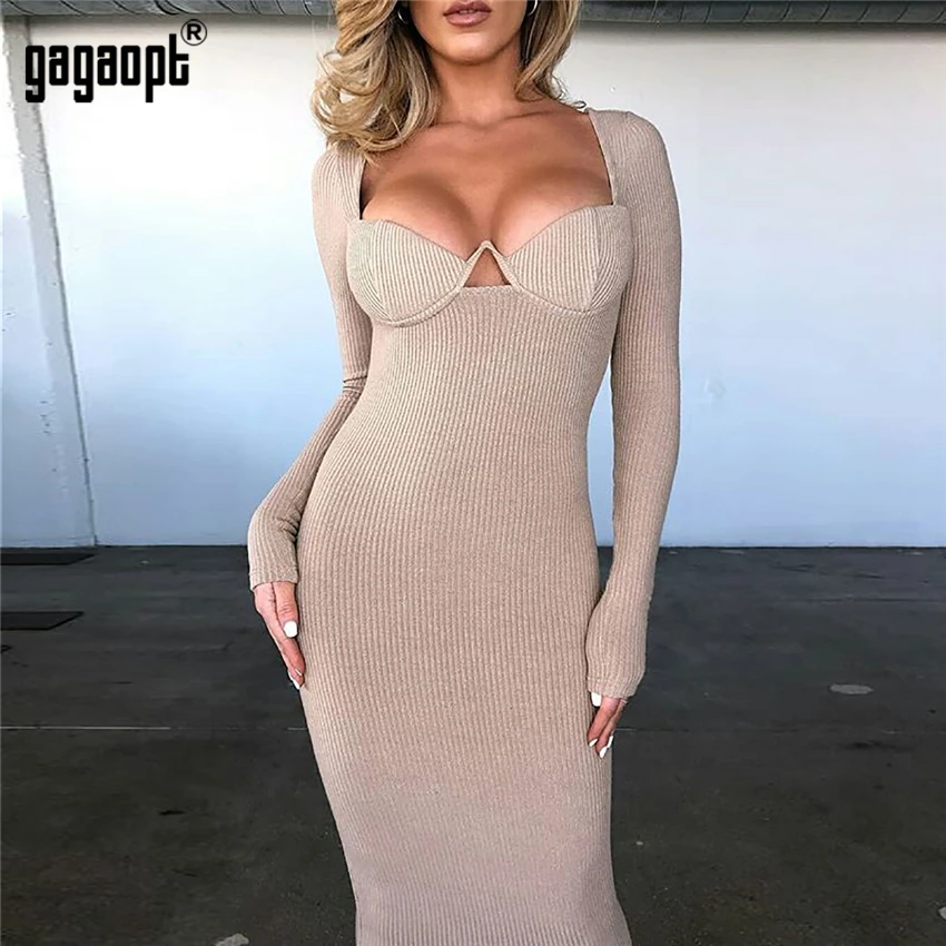Gagaopt сексуальные платья для женщин с вырезом лодочкой длинным рукавом Клубные