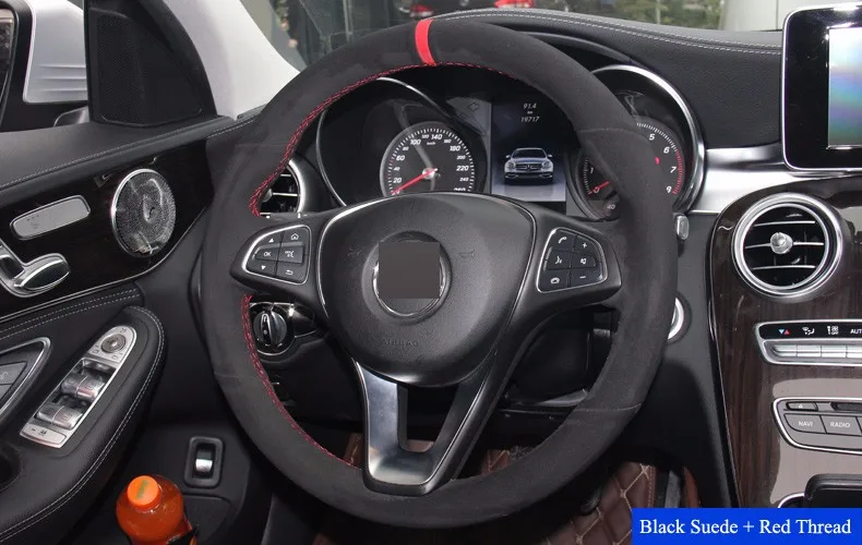 LQTENLEO черная замша DIY ручной прошитой рулевого колеса автомобиля крышка для Mercedes-Benz C180 C200 C260 C300 B200
