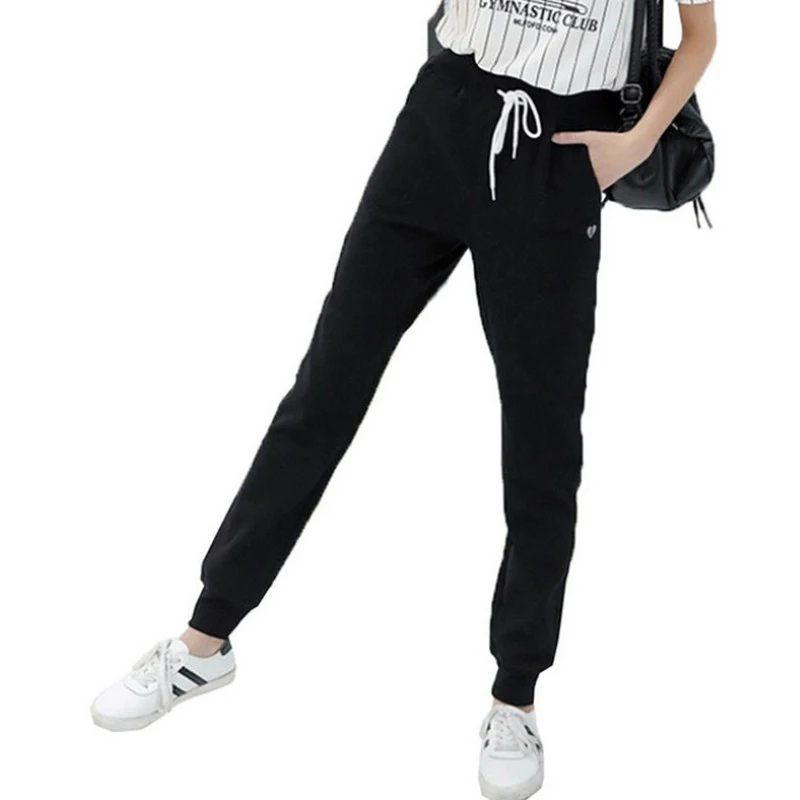 Модные Drawstring Высокая талия треники уютный Любовь Сердце Вышитые для женщин