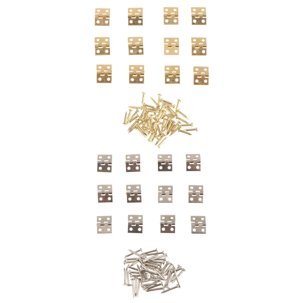 24Pcs Small Mini Metal Hinges Jewellery Box Dollhouse Hinge with Screws 8x10mm Golden and Silver Color | Обустройство дома