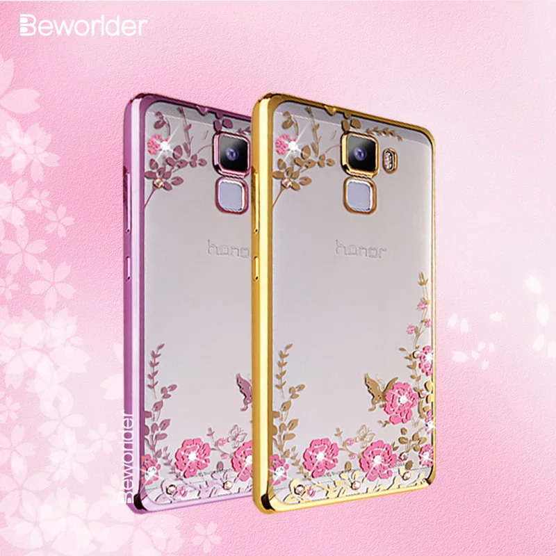 Beworld для huawei Honor 7 Чехол с блестящими бриллиантами и золотым покрытием Прозрачный