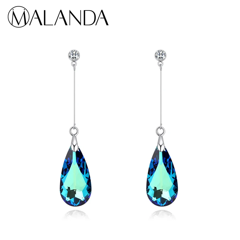MALANDA оригинальные серьги-капли с кристаллами SWAROVSKI для женщин, модные длинные висячие серьги, свадебные ювелирные изделия, подарок