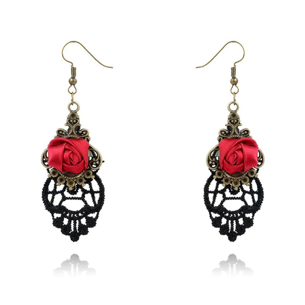 1 пара посеребренные винтажные черные кружевные серьги в стиле вампира панк