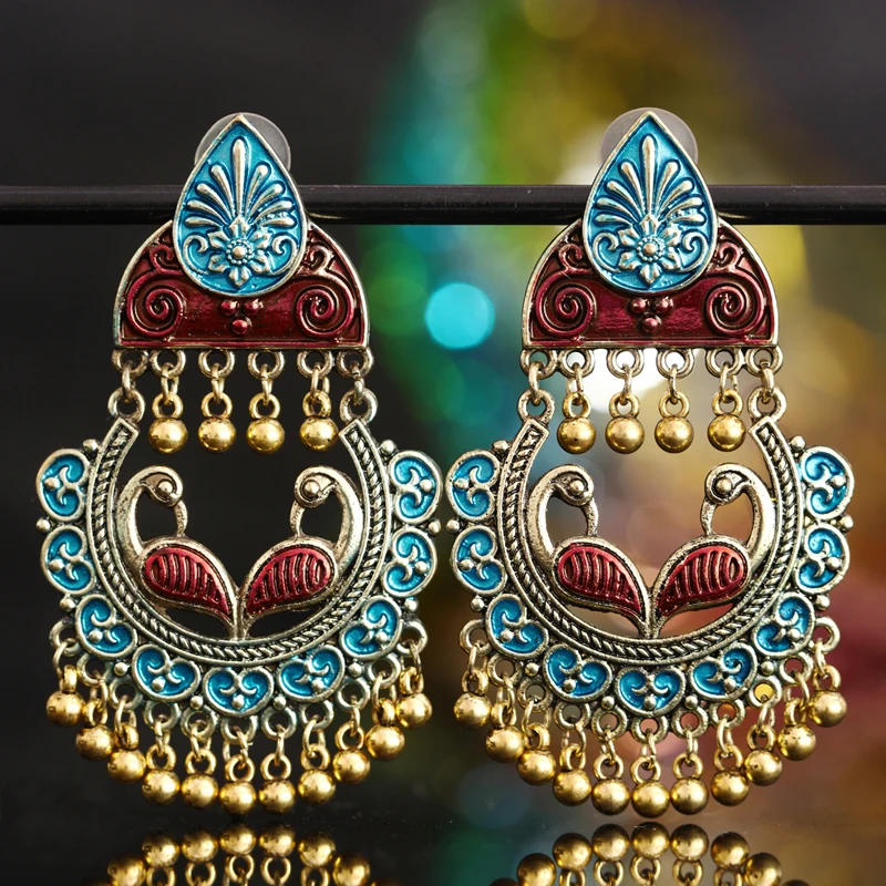 Этнические винтажные женские антикварные золотые серьги Jhumka индийские