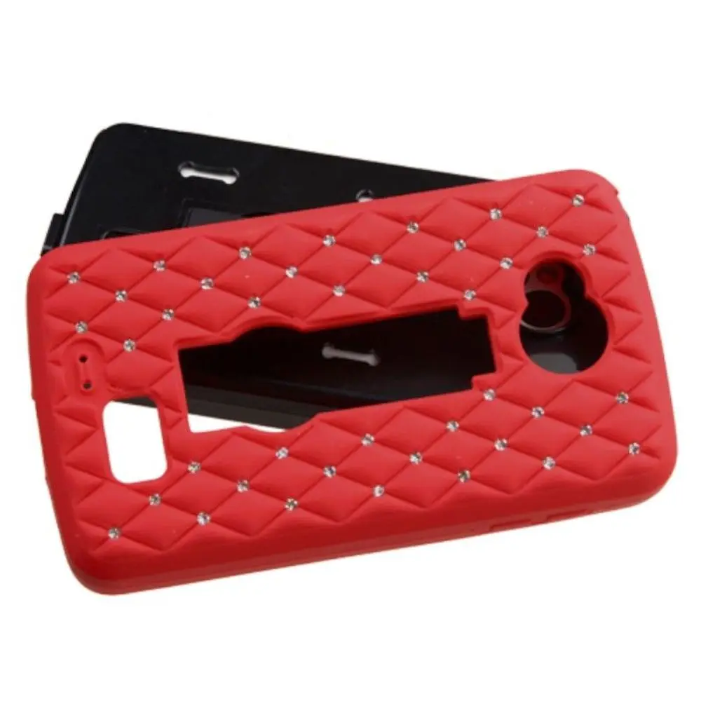 For LG Optimus F60 Symbiosis Stand Diamond Bling Hybrid Hard Soft Case Cover |