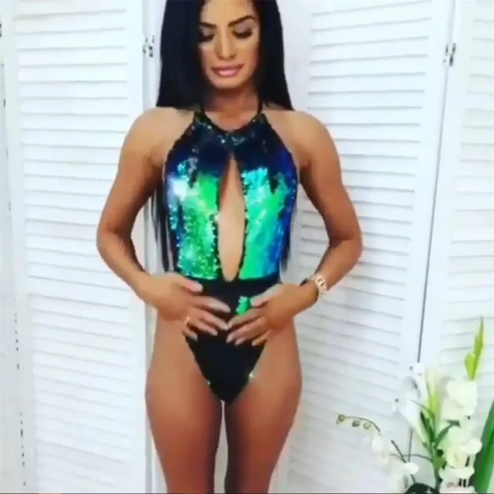 NIDALEE сексуальный купальник женский цельный с блестками цвет Русалка Купальник