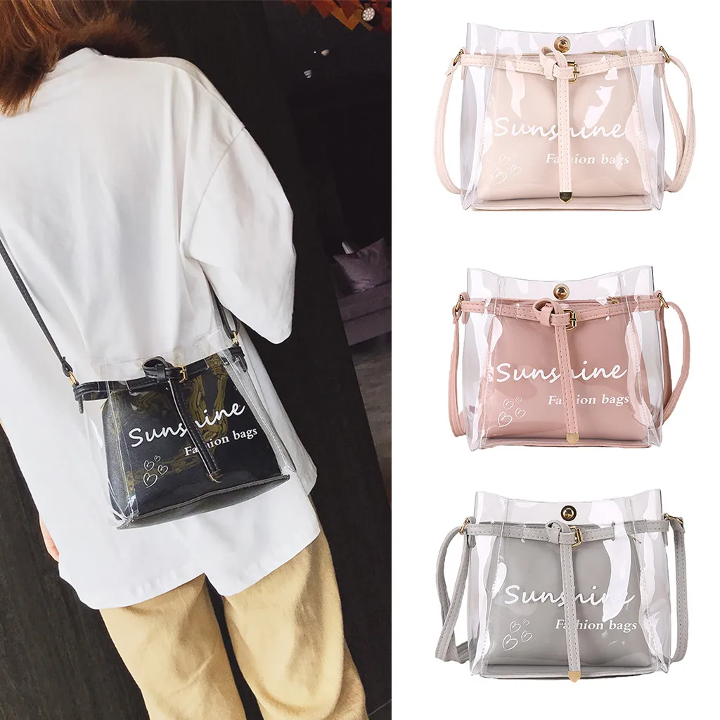 

Women Bag Summer Small Transparent Jelly Wild Simple Shoulder Set 2pcs carteras mujer de hombro y bolsos bags for women 2019
