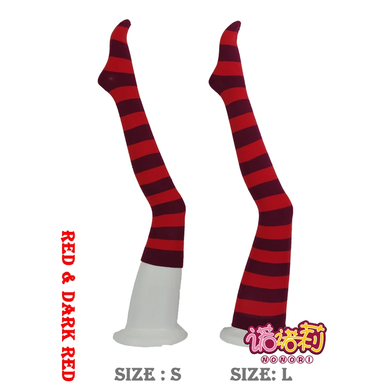 Dark Red Size L Распродажа, милые женские чулки в стиле аниме, Лолита, выше колена, в широкую полоску, хлопок, чулки до бедра, длинные, размер S& L, 10 цветов - Цвет: Dark Red Size L