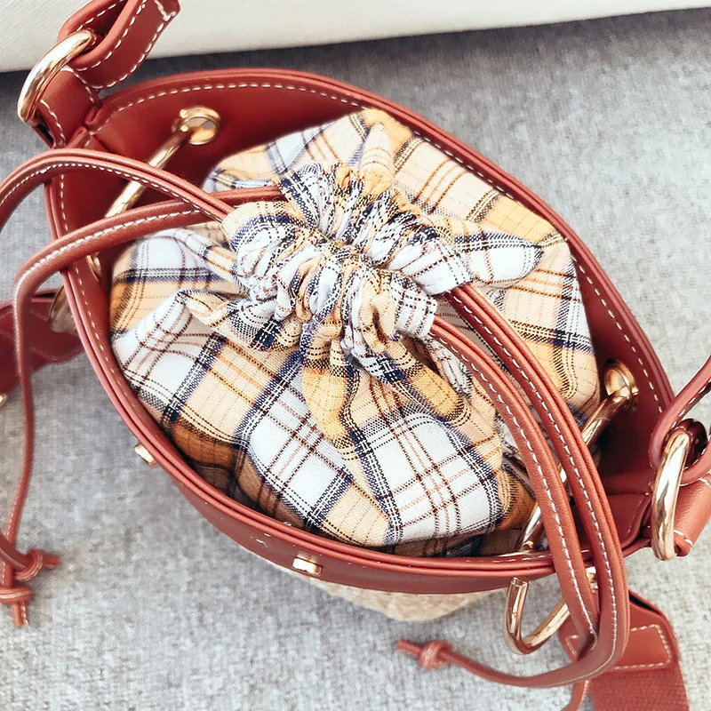 Trendy Straw Bucket Bag Drawstring Wide Shoulder Strap Handbag for Women | Багаж и сумки