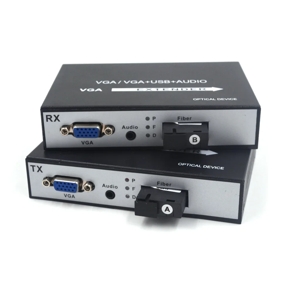 Высокое качество 1080 P VGA стыковки TX/RX Наборы Волоконно-Оптические медиаконвертеры со стерео 3,5 мм аудио одномодовый волокна до 20 км