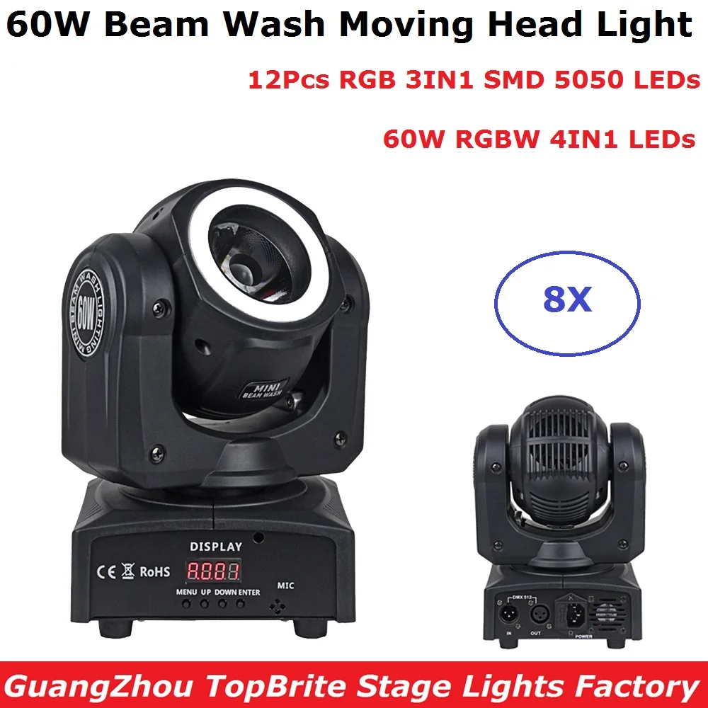 8 шт. 60 Вт RGBW Четырехцветные мини светодиодные движущиеся фары DMX 512 LED Dj с эффектом