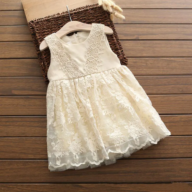2017 Summer New Girl Dresses Children's Clothing Princess Sleeveless Lace Puff Dress Party Fashion Vest 4 Colors | Детская одежда и