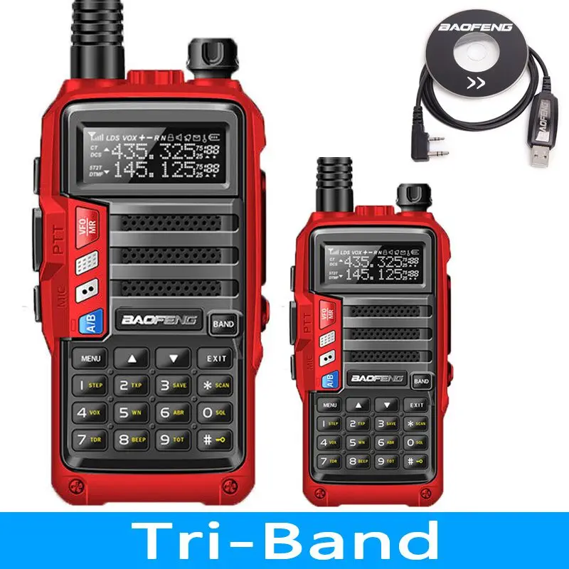 2 шт BaoFeng UV-S9 трехдиапазонный 136-174/220-260/400-520 МГц 8 Вт портативная рация 10 км большой диапазон CB радиоприемопередатчик