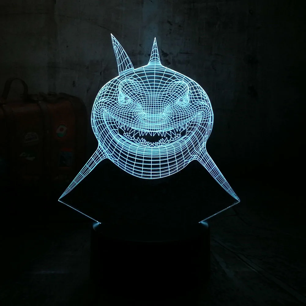 Новый Акулья пасть животного Белая Акула 3D светодиодный акриловый RGB Ночной